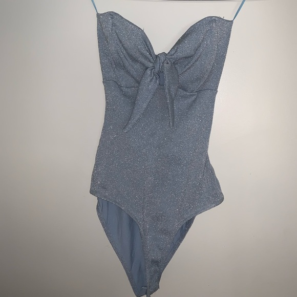Bershka shimmer tie front corset bodysuit. - Picture 1 of 3